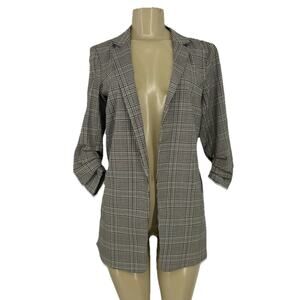 Maison d'Amélie PARIS XS Women Plaid Revolve Open Front Blazer Unlined A13